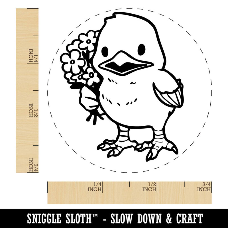 Easter Chicken Chick With Bouquet of Flowers Self-Inking Rubber Stamp for Stamping Crafting Planners