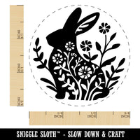 Floral Easter Bunny Rabbit Silhouette Flowers Self-Inking Rubber Stamp for Stamping Crafting Planners
