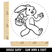 Skipping Easter Bunny Giving Eggs in Basket Self-Inking Rubber Stamp for Stamping Crafting Planners
