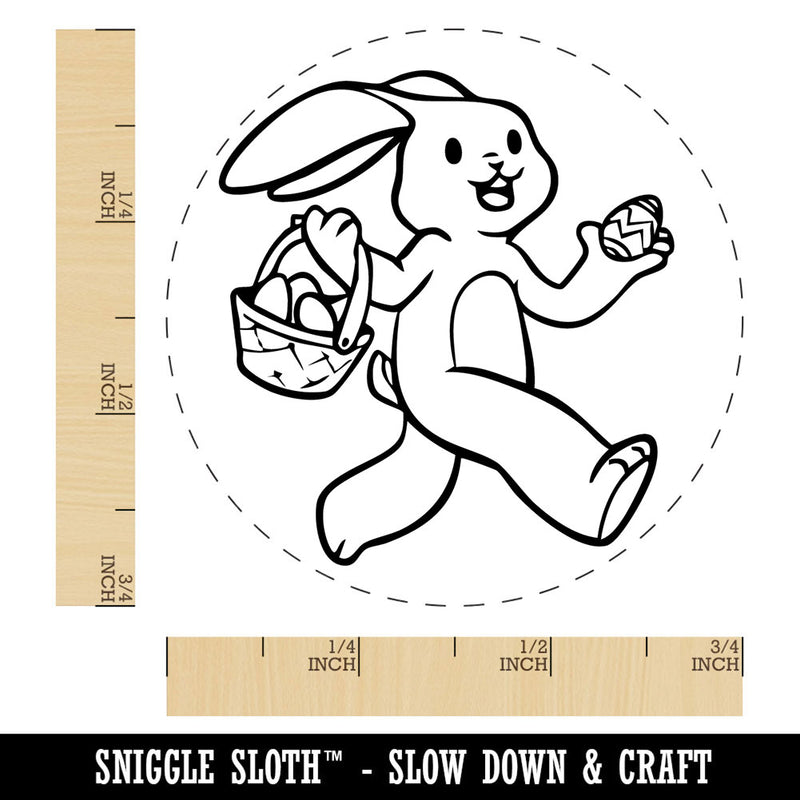 Skipping Easter Bunny Giving Eggs in Basket Self-Inking Rubber Stamp for Stamping Crafting Planners