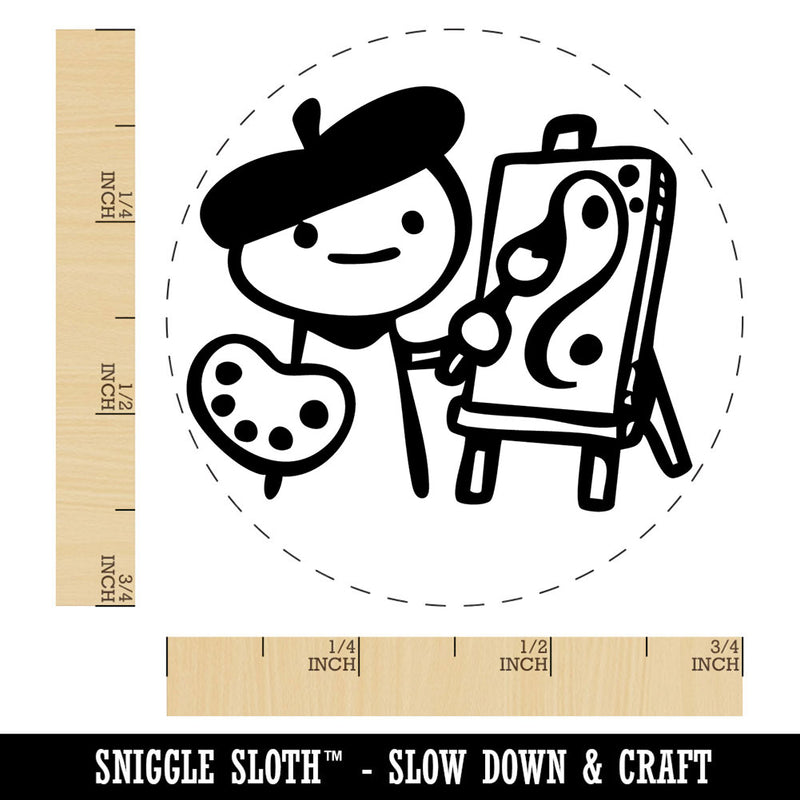Cartoon Artist Painter with Easel Palette Painting Beret Self-Inking Rubber Stamp