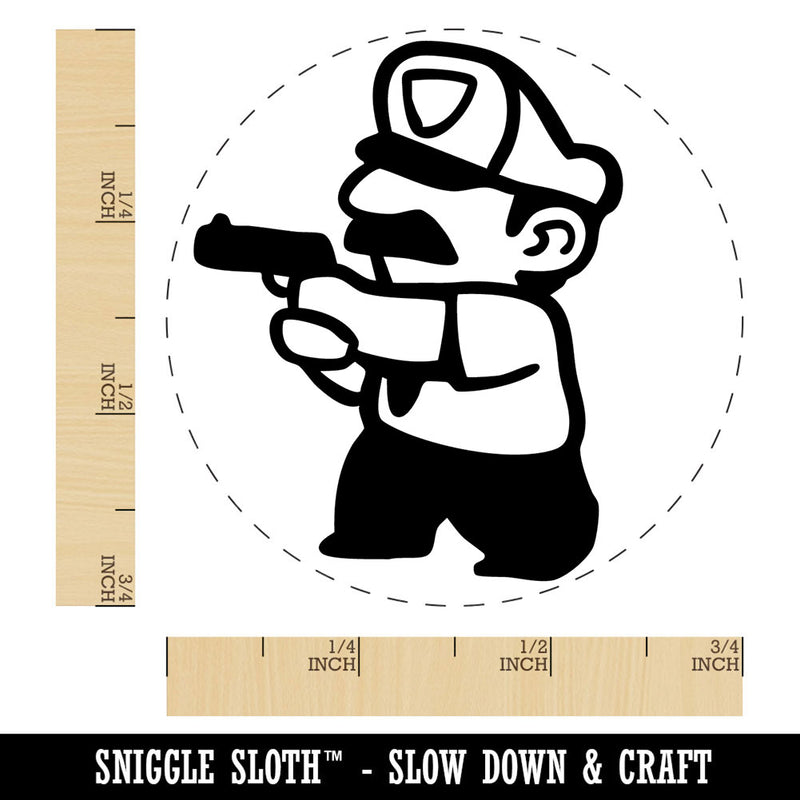 Cartoon Police Officer Cop Guard Pointing Gun Self-Inking Rubber Stamp