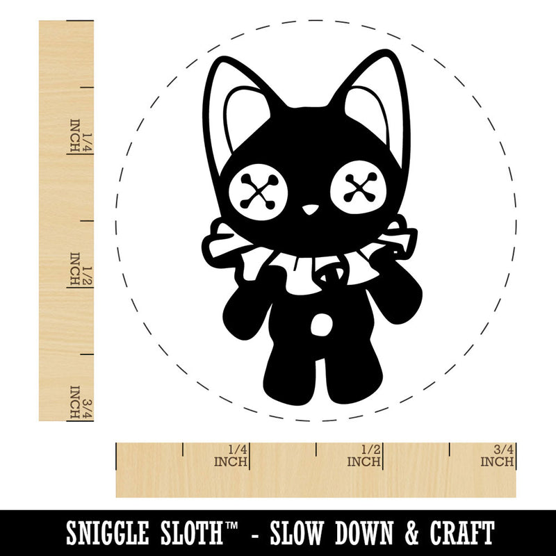 Creepy Spooky Vintage Cat Doll with Button Eyes Self-Inking Rubber Stamp
