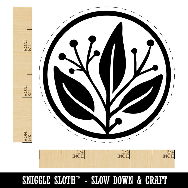 Fancy Decorative Leaves Branch in Circle Self-Inking Rubber Stamp Crafting