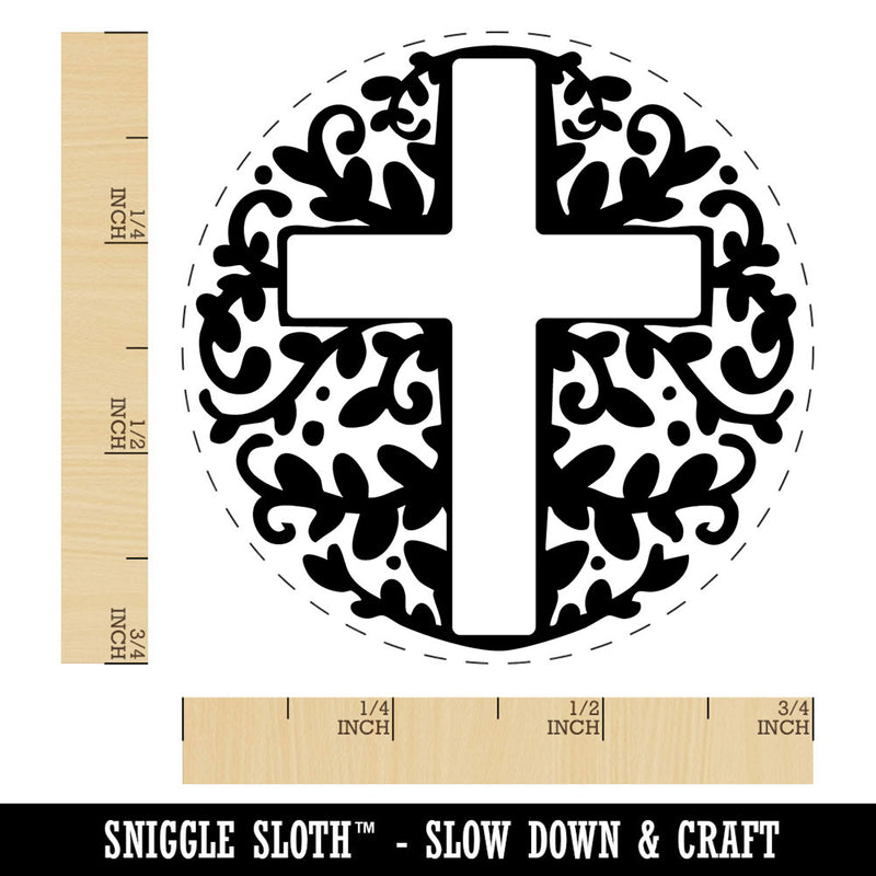 Ivy Floral Cross Easter Christianity Religious Symbol Self-Inking Rubber Stamp