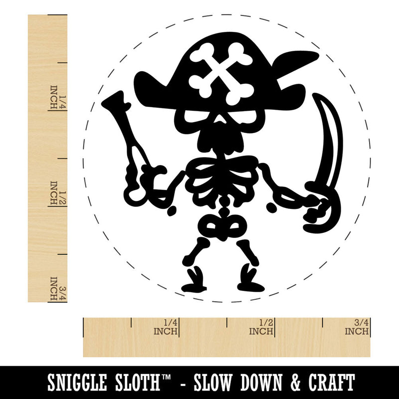 Pirate Skeleton with Gun and Sword Cutlass Bones Self-Inking Rubber Stamp