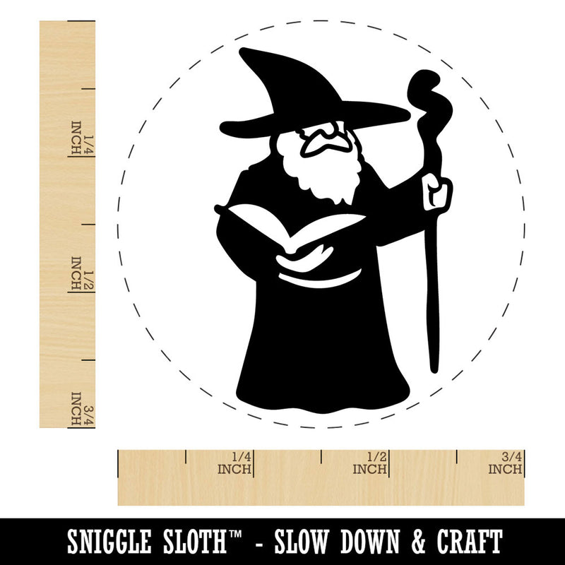 Wise Old Wizard With Staff Fantasy Book Self-Inking Rubber Stamp Crafting