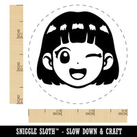 Anime Manga Girl Wink Happy Cute Self-Inking Rubber Stamp for Stamping Ink Stamper Crafting Planners