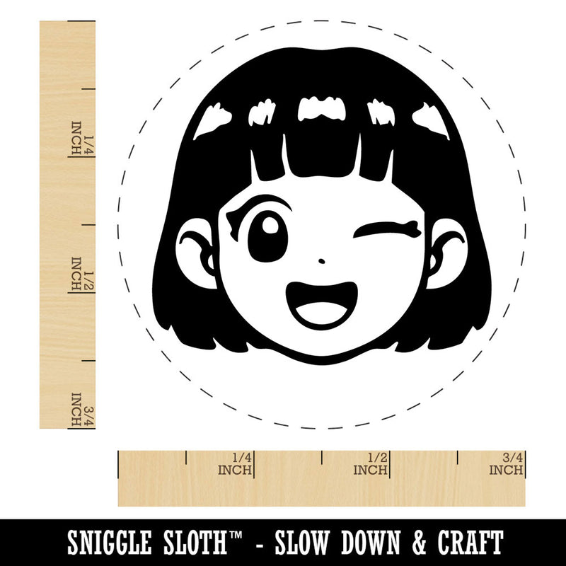 Anime Manga Girl Wink Happy Cute Self-Inking Rubber Stamp for Stamping Ink Stamper Crafting Planners