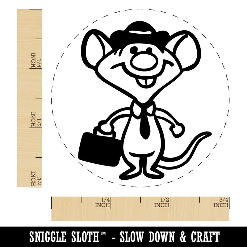 Business Rat Mouse with Hat and Suitcase Tie Self-Inking Rubber Stamp for Stamping Ink Stamper Crafting Planners