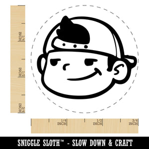 Cool Kid Boy With Backwards Hat Baseball Cap Self-Inking Rubber Stamp for Stamping Ink Stamper Crafting Planners