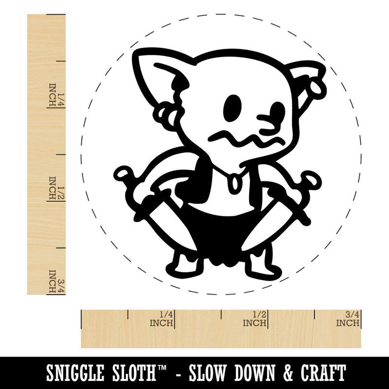 Cute Fantasy Goblin With Daggers Dungeon Self-Inking Rubber Stamp for Stamping Ink Stamper Crafting Planners