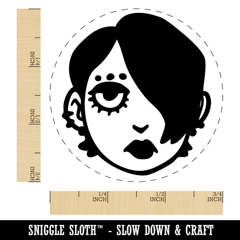 Emo Goth Woman Head Person Self-Inking Rubber Stamp for Stamping Ink Stamper Crafting Planners