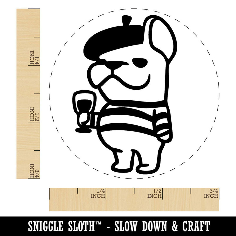 French Bull Dog with Beret Hat and Wine Self-Inking Rubber Stamp for Stamping Ink Stamper Crafting Planners