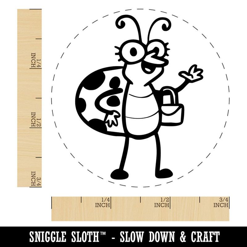 Lady Ladybug Insect with Purse Self-Inking Rubber Stamp for Stamping Ink Stamper Crafting Planners