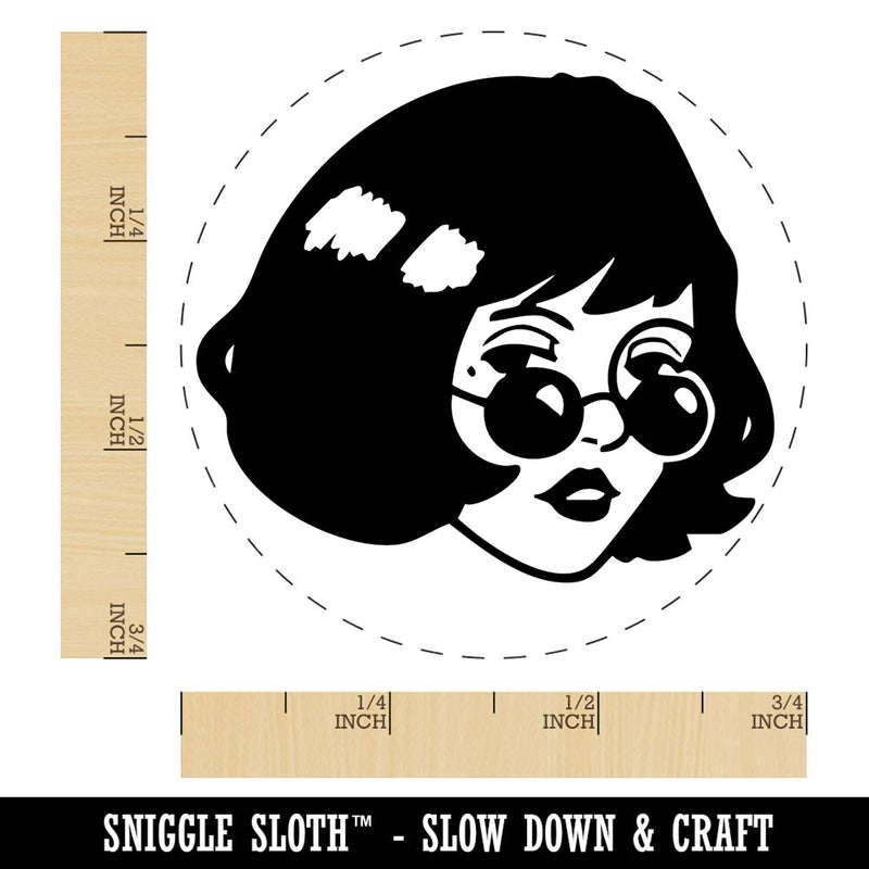 Mysterious Woman with Sunglasses Looking Self-Inking Rubber Stamp for Stamping Ink Stamper Crafting Planners