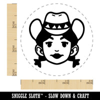 Rancher Cowgirl Cartoon Head Pigtails Hat Self-Inking Rubber Stamp for Stamping Ink Stamper Crafting Planners