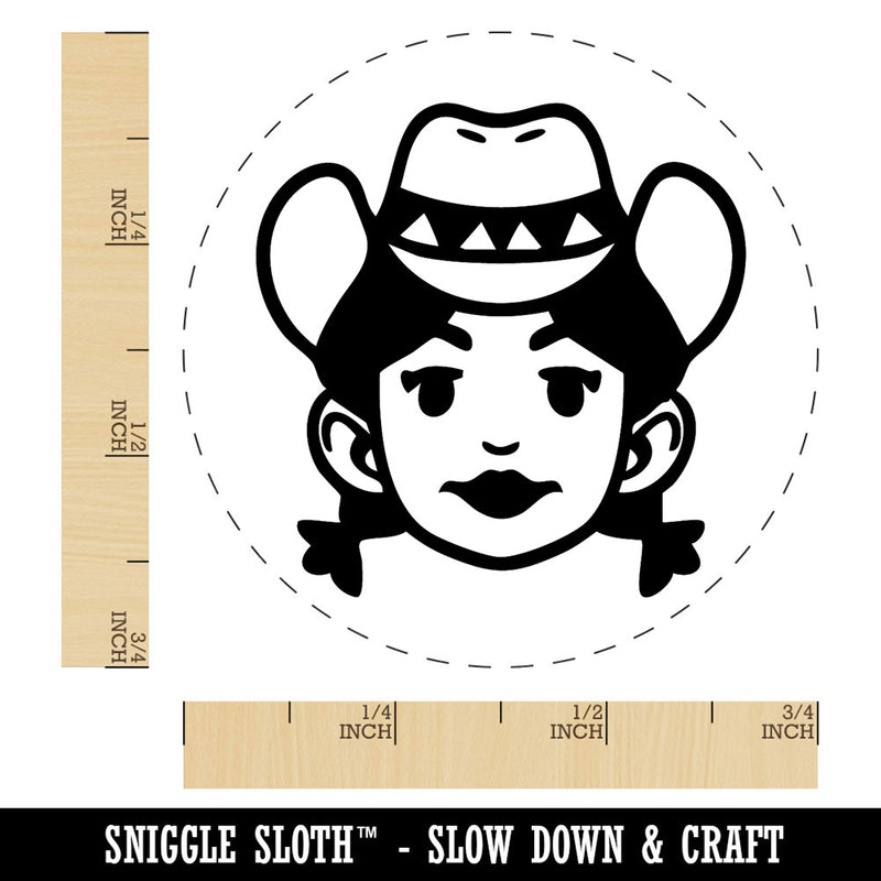 Rancher Cowgirl Cartoon Head Pigtails Hat Self-Inking Rubber Stamp for Stamping Ink Stamper Crafting Planners