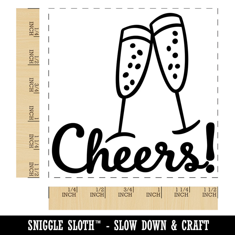 Cheers Champagne Toast Cursive Text Self-Inking Rubber Stamp Ink Stamper
