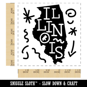 Illinois State with Text Swirls Self-Inking Rubber Stamp Ink Stamper