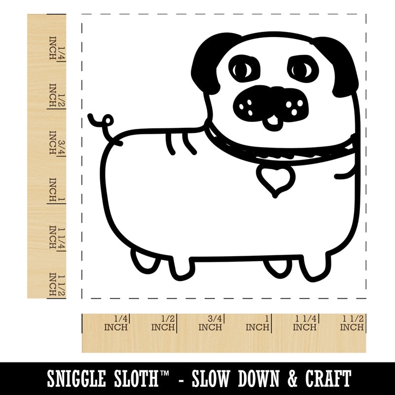 Pug Heart Collar Cute Doodle Self-Inking Rubber Stamp Ink Stamper