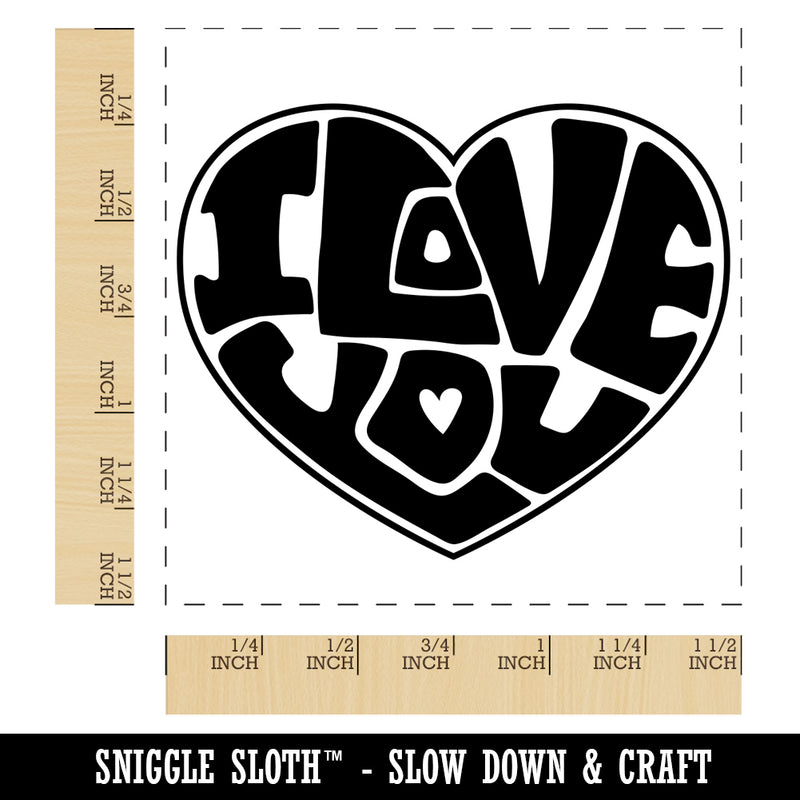I Love You Heart 70s Bubble Letters Self-Inking Rubber Stamp Ink Stamper