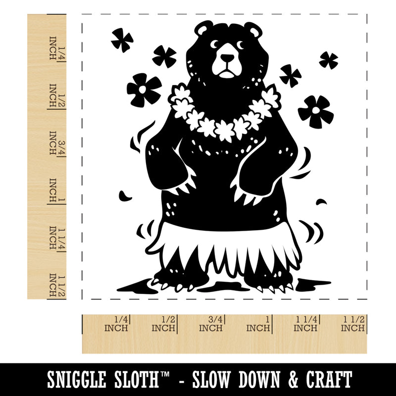 Luau Hawaiian Bear in Hula Skirt with Lei Self-Inking Rubber Stamp Ink Stamper