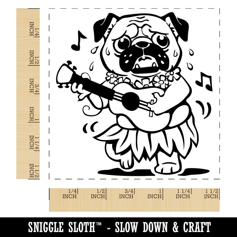 Luau Hawaiian Hula Pug with Ukulele Self-Inking Rubber Stamp Ink Stamper