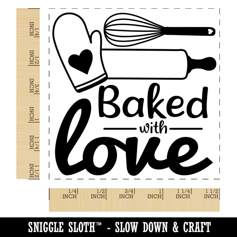 Baked With Love Whisk Rolling Pin Self-Inking Rubber Stamp Ink Stamper