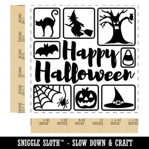 Happy Halloween Icons Bat Cat Hat Spider Self-Inking Rubber Stamp Ink Stamper