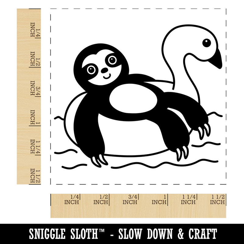 Sloth on Swan Pool Floaty Self-Inking Rubber Stamp Ink Stamper