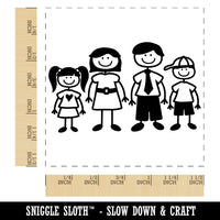 Stick Figure Family of Four Mom Dad Son Daughter Self-Inking Rubber Stamp Ink Stamper