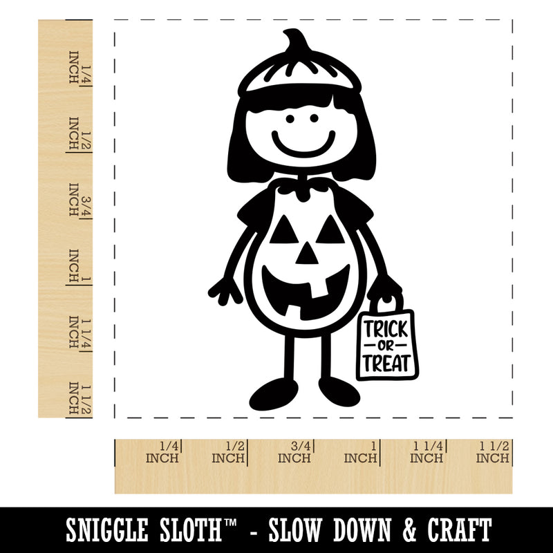 Stick Figure Girl Halloween Pumpkin Self-Inking Rubber Stamp Ink Stamper