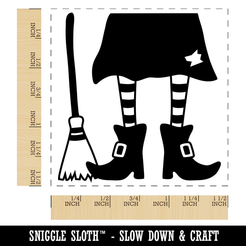 Witch Feet With Broom Halloween Self-Inking Rubber Stamp Ink Stamper