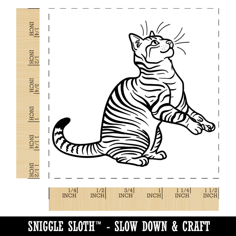 Playful Tabby Cat Domestic Shorthair Self-Inking Rubber Stamp Ink Stamper