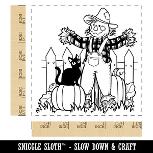 Scarecrow with Black Cat Harvest Pumpkins Self-Inking Rubber Stamp Ink Stamper