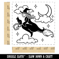 Witch on Broom with Black Cat Halloween Self-Inking Rubber Stamp Ink Stamper