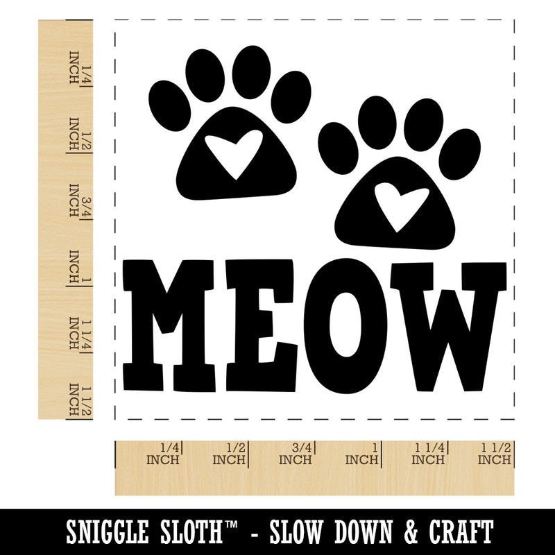 Meow Kitty Cat Paw Prints with Hearts Self-Inking Rubber Stamp Ink Stamper