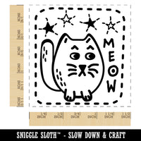 Mopey Cat Meow and Stars Self-Inking Rubber Stamp Ink Stamper