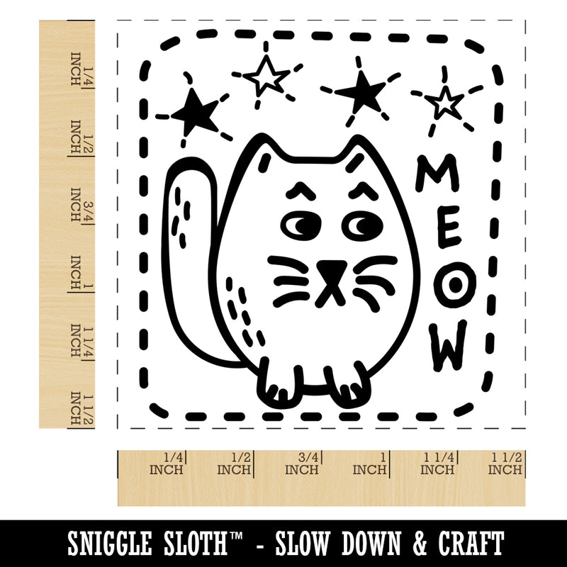 Mopey Cat Meow and Stars Self-Inking Rubber Stamp Ink Stamper