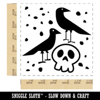 Two Ravens and Skull Halloween Doodle Self-Inking Rubber Stamp Ink Stamper