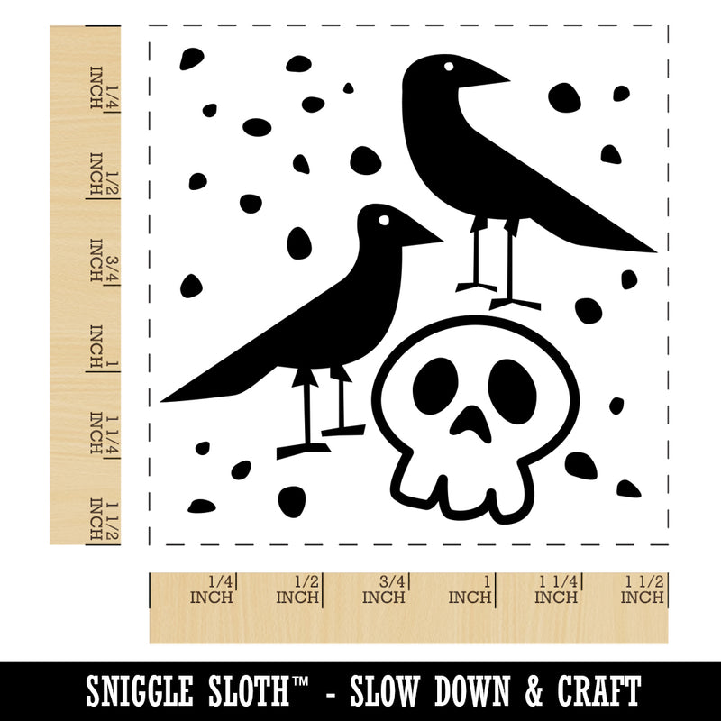 Two Ravens and Skull Halloween Doodle Self-Inking Rubber Stamp Ink Stamper