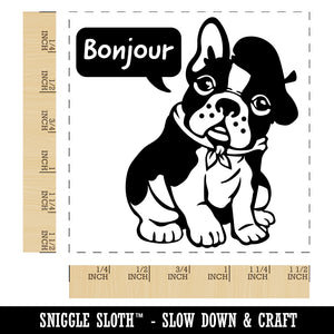 Bonjour French Bulldog with Beret and Bandana Self-Inking Rubber Stamp Ink Stamper