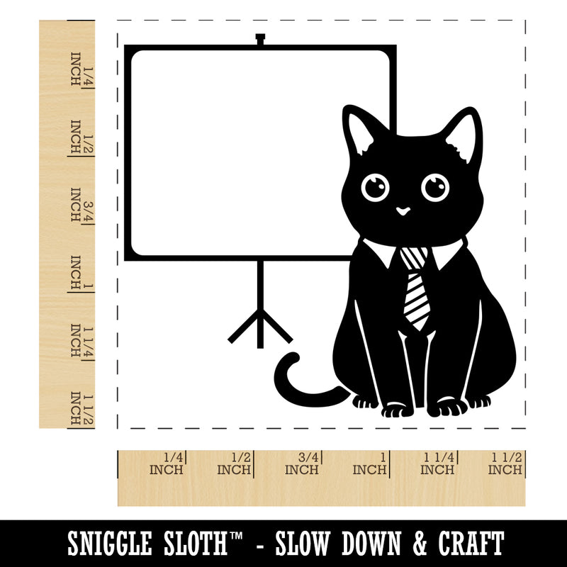 Business Cat with Blank Presentation Board Self-Inking Rubber Stamp Ink Stamper