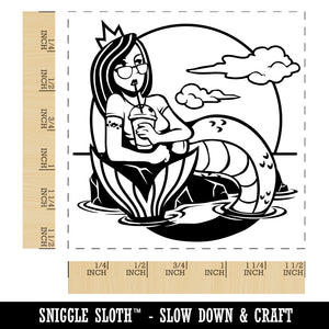 Coffee Drinking Hipster Mermaid Self-Inking Rubber Stamp Ink Stamper
