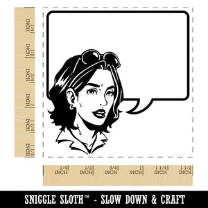 Comic Woman with Empty Text Speech Bubble Self-Inking Rubber Stamp Ink Stamper