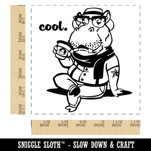 Cool Hipster Hippo Hippopotamus with Coffee Self-Inking Rubber Stamp Ink Stamper