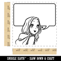 Flirty Anime Manga Girl with Empty Speech Text Bubble Self-Inking Rubber Stamp Ink Stamper