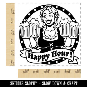 Happy Hour Beer Maiden German Oktoberfest Self-Inking Rubber Stamp Ink Stamper