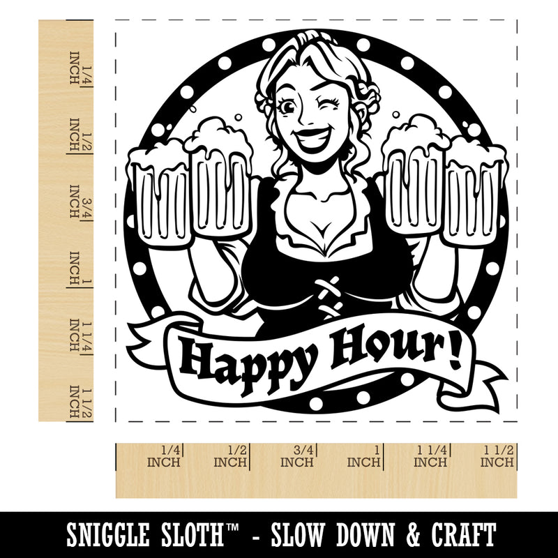 Happy Hour Beer Maiden German Oktoberfest Self-Inking Rubber Stamp Ink Stamper